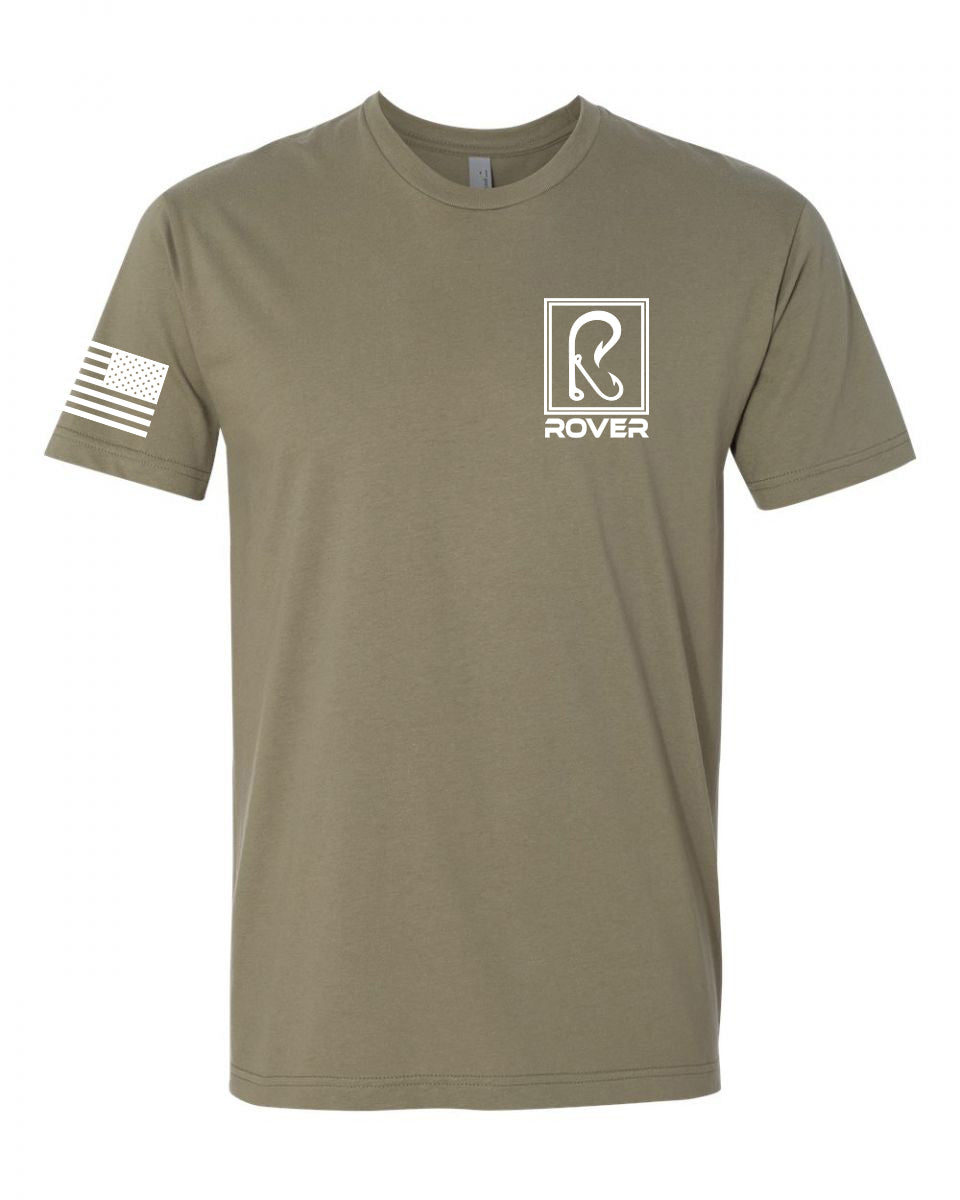Rover Outdoors Fish Hooks Square Shirt w American Flag Sleeve Olive
